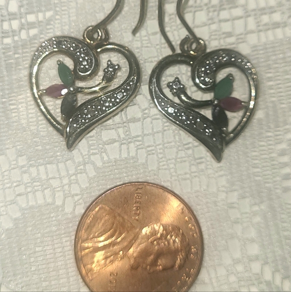 Natural Ruby,Emerald,& Saphire accented by White Diamonds Earrings - Picture 4 of 8